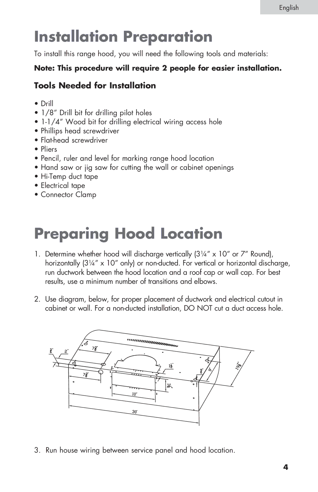 Haier 3000, 4000 user manual Installation Preparation, Preparing Hood Location 